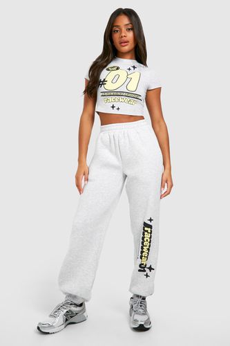 Womens Motorsport Puff Print Fitted T-shirt And Straight Leg Jogger Set - - M - boohoo - Modalova