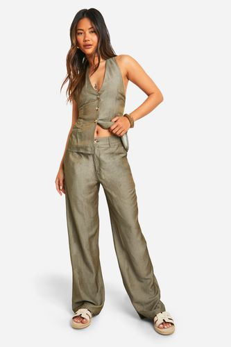 Womens Chambray Wide Leg Trouser - - 6 - boohoo - Modalova