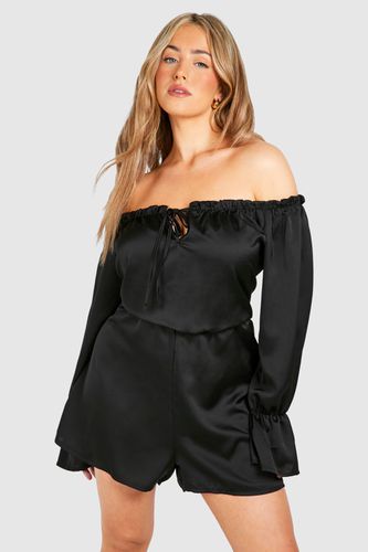 Womens Plus Satin Bardot Frill Detail Playsuit - - 20 - boohoo - Modalova