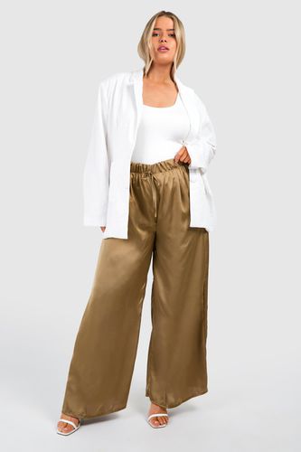 Womens Plus Satin Drawstring Waistband Wide Leg Trouser - - 24 - boohoo - Modalova