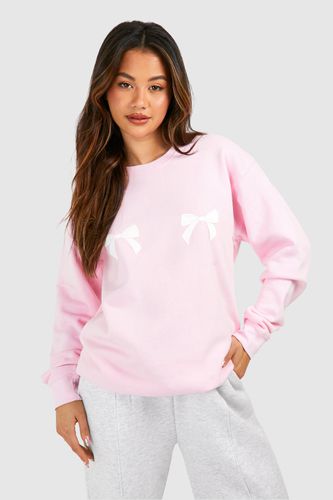 Womens Bow Print Oversized Sweatshirt - - L - boohoo - Modalova