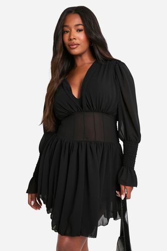 Womens Plus Chiffon Plunge Skater Dress - - 16 - boohoo - Modalova