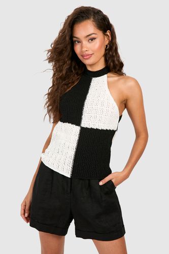 Womens Monochrome Crochet Knitted Vest - - L - boohoo - Modalova