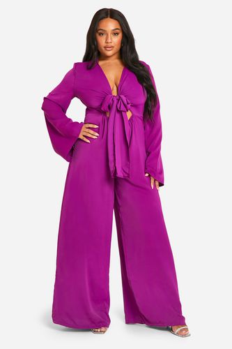 Womens Plus Woven Knot Front Plunge Wide Leg Jumpsuit - - 18 - boohoo - Modalova