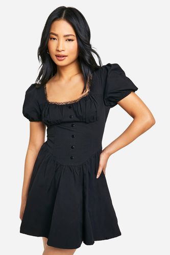Womens Petite Cotton Puff Sleeve Milkmaid Mini Dress - - 12 - boohoo - Modalova