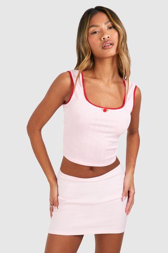 Womens Lace Trim Ribbed Cap Sleeve T-shirt - - 16 - boohoo - Modalova