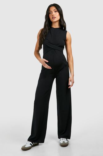 Womens Maternity Rib Sleeveless Knot Detail Lounge Jumpsuit - - 14 - boohoo - Modalova