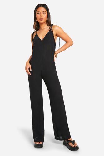 Womens Strappy Cheesecloth Wide Leg Jumpsuit - - 10 - boohoo - Modalova