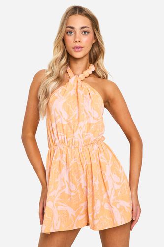 Womens Printed Linen Look Playsuit - - 12 - boohoo - Modalova