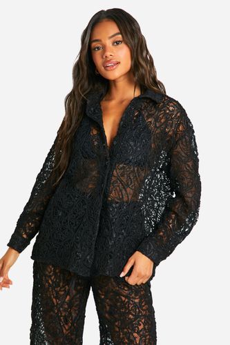 Womens Premium Embossed Lace Crochet Beach Shirt - - M - boohoo - Modalova