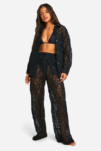 Womens Premium Embossed Lace Crochet Beach Trousers - - L - boohoo - Modalova