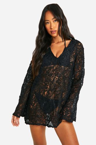 Womens Premium Embossed Lace Crochet Beach Cover-up Dress - - L - boohoo - Modalova