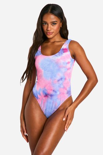 Womens Tie Dye Crinkle Scoop Swimsuit - - 10 - boohoo - Modalova