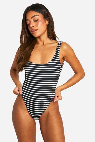Womens Mono Stripe Rib Square Neck Swimsuit - - 10 - boohoo - Modalova