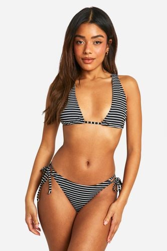 Womens Mono Stripe Rib Wide Triangle Bikini Top - - 10 - boohoo - Modalova