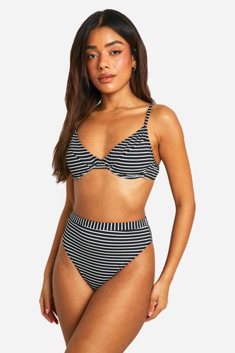 Womens Mono Stripe Rib High Waisted Bikini Brief - - 10 - boohoo - Modalova