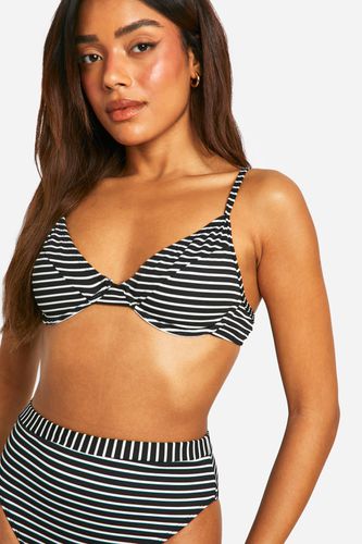 Womens Mono Stripe Rib Underwired Bikini Top - - 10 - boohoo - Modalova