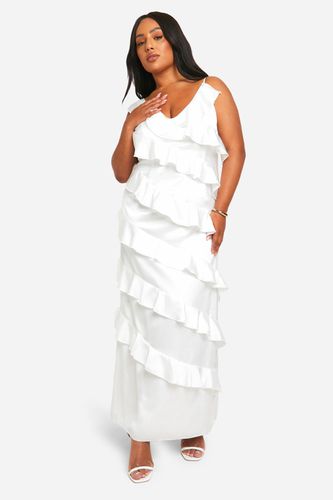 Womens Plus Satin Ruffle Asymmetric Maxi Dress - - 20 - boohoo - Modalova