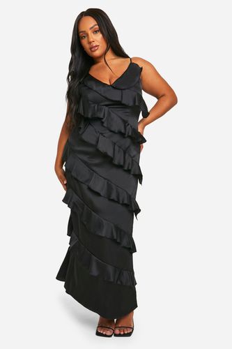 Womens Plus Satin Ruffle Asymmetric Maxi Dress - - 18 - boohoo - Modalova