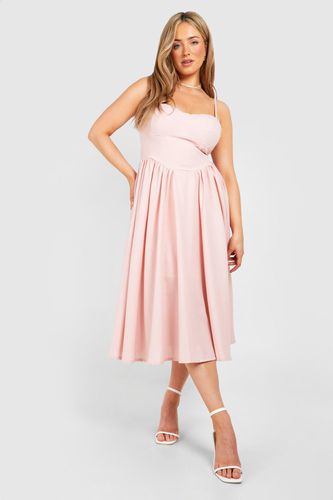 Womens Plus Linen Milkmaid Midi Dress - - 18 - boohoo - Modalova