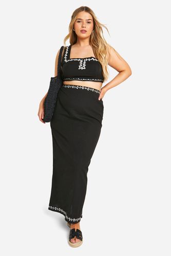 Womens Plus Embroidered Linen Crop Top And Maxi Skirt Set - - 16 - boohoo - Modalova