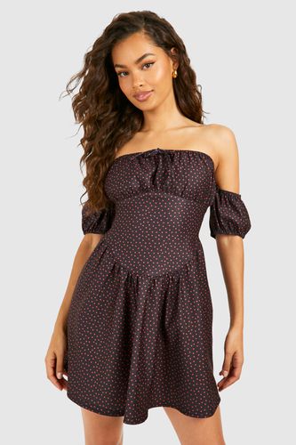 Womens Polka Dot Bengaline Milkmaid Mini Dress - - 12 - boohoo - Modalova