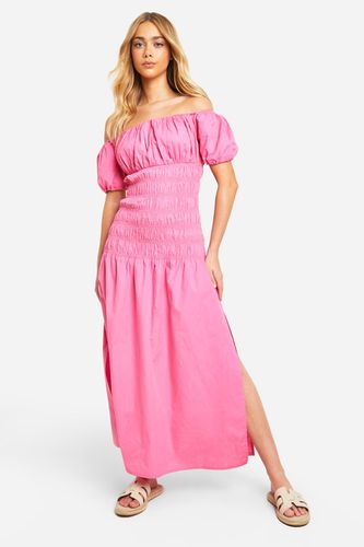 Womens Cotton Poplin Shirred Puff Sleeve Maxi Dress - - 14 - boohoo - Modalova