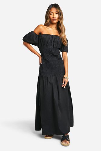 Womens Cotton Poplin Shirred Puff Sleeve Maxi Dress - - 14 - boohoo - Modalova