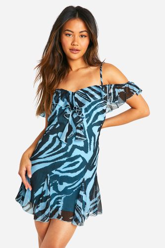 Womens Zebra Chiffon Ruffle Mini Dress - - 18 - boohoo - Modalova