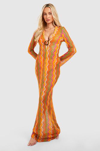 Womens Tall Zig Zag Crochet Beach Maxi Dress - - 14 - boohoo - Modalova