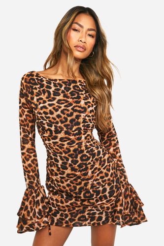 Womens Leopard Chiffon Ruffle Mini Dress - - 10 - boohoo - Modalova