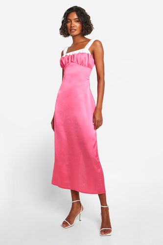 Womens Tall Satin Contrast Detail Midaxi Dress - - 14 - boohoo - Modalova