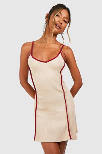 Womens Contrast Binding V Neck Mini Dress - - 10 - boohoo - Modalova