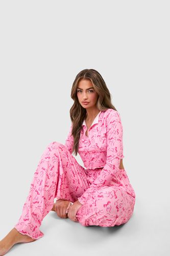 Womens Bow Print Pj Set - Pink - 12 - boohoo - Modalova