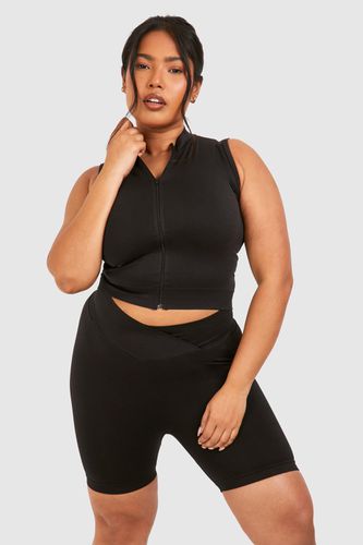 Womens Plus Seamless High Neck Zip Up Crop Top - - 16-18 - boohoo - Modalova