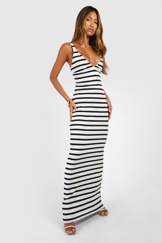 Womens V Neck Plunge Stripe Maxi Dress - - 10 - boohoo - Modalova