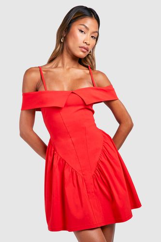 Womens Cold Shoulder Milkmaid Mini Dress - - 14 - boohoo - Modalova