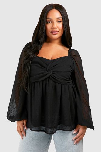 Womens Plus Dobby Knot Front Smock Top - - 28 - boohoo - Modalova