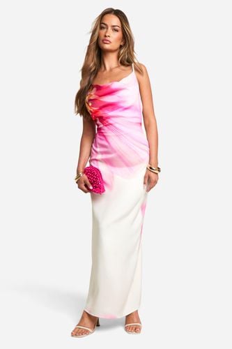 Womens Cowl Neck Satin Floral Slip Maxi Dress - - 16 - boohoo - Modalova