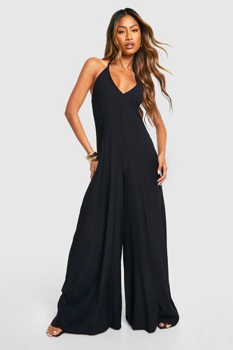 Womens Linen Look Halterneck Wide Leg Jumpsuit - - 12 - boohoo - Modalova