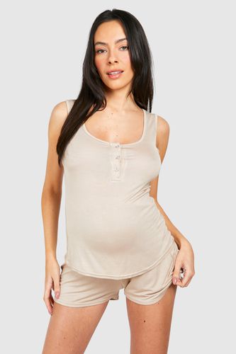 Womens Maternity Button Front Vest And Short Pyjama Set - - 10 - boohoo - Modalova