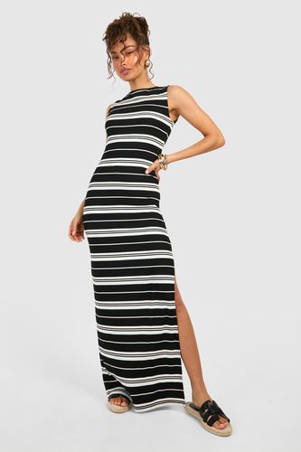 Womens Slash Neck Stripe Rib Maxi Dress - - 14 - boohoo - Modalova