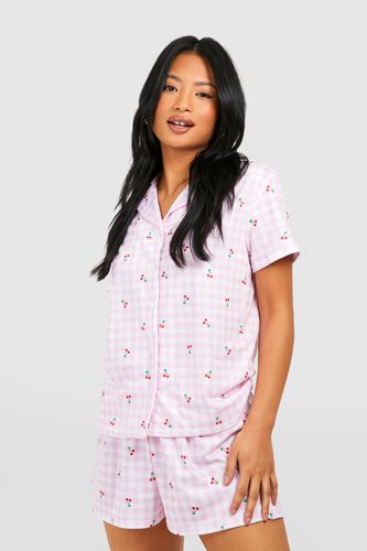Womens Petite Gingham Cherry Short Pyjama Set - - 10 - boohoo - Modalova