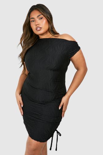 Womens Plus Slash Neck Textured Rib Mini Dress - - 20 - boohoo - Modalova