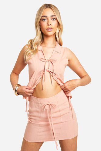 Womens Linen Look Tie Front Mini Skirt - - 12 - boohoo - Modalova