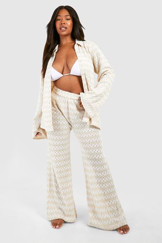 Womens Plus Neutral Stripe Crochet Beach Trouser - - 16 - boohoo - Modalova