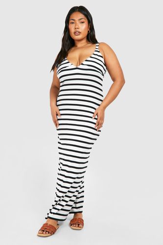 Womens Plus V Neck Plunge Stripe Maxi Dress - - 24 - boohoo - Modalova