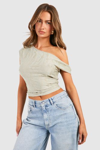 Womens Ladder Knit Asymmetric Jean Grazer Top - - 6 - boohoo - Modalova