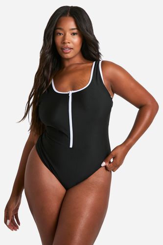 Womens Plus Contrast Zip Front Swimsuit - - 18 - boohoo - Modalova