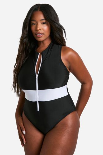 Womens Plus Contrast Zip Racer Swimsuit - - 16 - boohoo - Modalova
